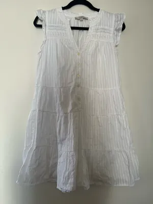 Loft White Tiered Mini Dress Small Coastal Beachy Boho Summer Vacation Cotton thumbnail 1