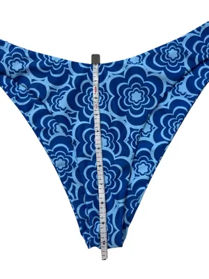 Blue Retro Floral Cheeky Bikini Set XL High Leg Triangle Swimwear Y2K Boho Beach thumbnail 6