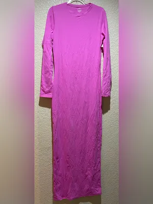 Skims Fits Everybody Crew Neck Long-Sleeve Pink Bodycon Maxi Dress Size XL thumbnail 2