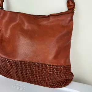 Marta Ponti Leather Woven Hobo Bag Made in Portugal Brown Slouchy thumbnail 3