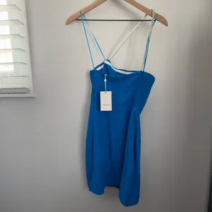 Amanda Uprichard Small NEW Dream Mini Dress Blue Single Strap Slit Cut‎ Evening thumbnail 4