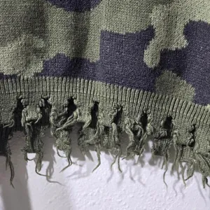 Full Circle Trends Camo Distressed Knit Sweater L‎ Fits S/M Y2K Fringe Crop thumbnail 3
