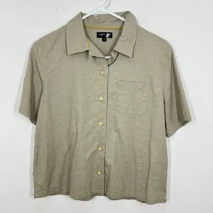 Fundamental Coast Linen Blend Short Sleeve Button Up Shirt Camp Top Beige Size S thumbnail 1