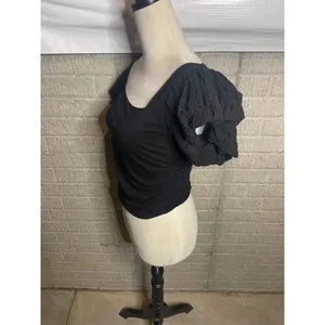 NWT EXPRESS‎ Women's Black Tie Back Puff Sleeve Eyelet Blouse Shirt Size S thumbnail 2