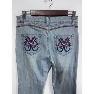 A-Z-I Jeans 6 Blue Denim Jeans Women's Embroidered Beaded‎ Flare Y2K Boho Hippie thumbnail 6