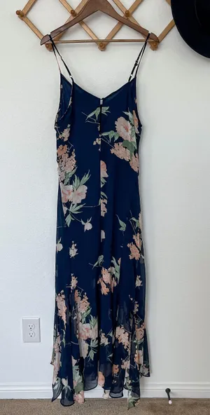 Lulus Feeling Freesia Navy Blue Floral Print Handkerchief Hem Maxi Dress thumbnail 9