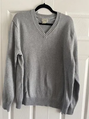 LL Bean‎ V-Neck Sweater Womens XL Grey Classic Cotton Knit Pullover Heritage thumbnail 1