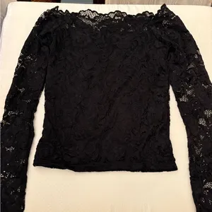 Ambiance Black Lace Off-Shoulder Long Sleeve Blouse thumbnail 1