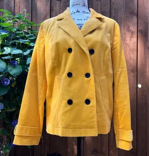 Liz Claiborne Yellow Corduroy Double Breasted Pea Coat Jacket Size L EUC thumbnail 1
