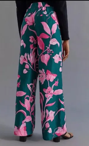 Anthropologie Breezy Tropical Floral Wide Leg Satin Pant Women's Size: 0 thumbnail 2