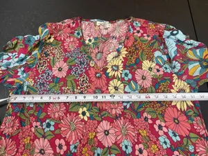 Natural Life Floral Mini Dress Womens M Pink Blue Boho Rayon Short Sleeve Hippie thumbnail 9