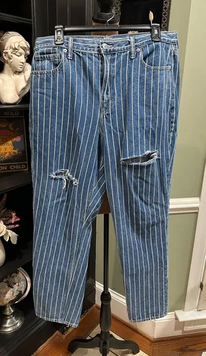 American Eagle Striped Mom Jeans – Distressed – Size 14 Long thumbnail 1