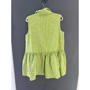 Zara Women Lime Green Textured Tweed Sleeveless Peplum Button Down Tunic Top M thumbnail 4