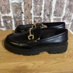 H&M Chunky Lug Sole Loafers Women 8.5~39 Black Gold Bit Dark Academia Preppy thumbnail 5