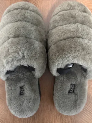 UGG Supper Fluff Slide Sandal in Olive with Black Strap thumbnail 2