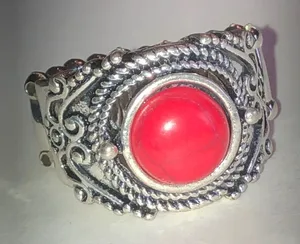 Silver Tone Bohemian Ring with Red Faux Stone thumbnail 1