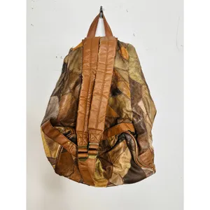 Vintage 1980s/90s Brown Leather Patchwork Clip Front Drawstring Backpack Bag thumbnail 8