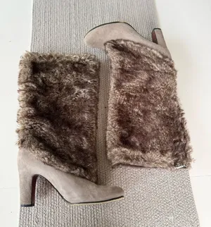 Sam Edelman Shalin Gray Genuine Suede Leather Faux Fur Tall Heeled Boots Sz 9 thumbnail 1