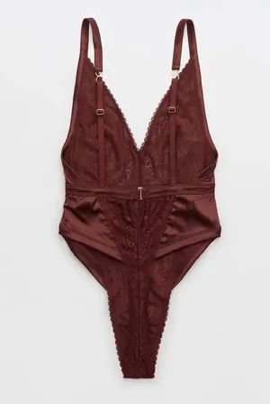 NWOT Aerie Burgundy Paisley Lace Bodysuit - Large thumbnail 2