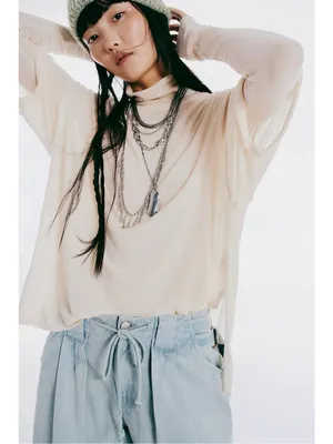 Free People We The Free Peppermint Tee in Oatmeal Cashmere NWT Size Large thumbnail 2