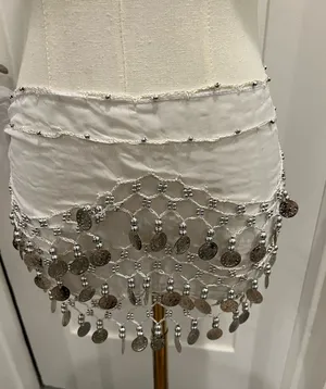 White coin skirt with silver coin embellishments and beading thumbnail 1