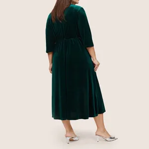 Green Velvet Wrap Gathered Split Front Pockets Dress Size 18 thumbnail 3