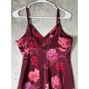 Vintage Y2K Floral Slip Dress Burgundy Pink Lace Hem Spaghetti Strap Midi M thumbnail 4