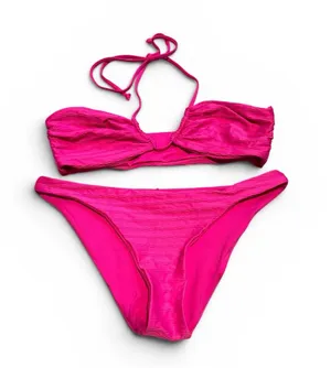 NWOT L*Space textured bikini set hot pink thumbnail 1