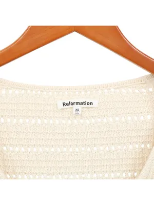 Reformation Piero Open Knit Cropped Cream Cardigan Sweater Boho XS thumbnail 4
