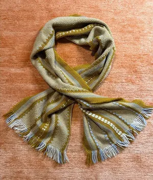 Madewell Woven Fringe Scarf Green Gray Ivory Striped Acrylic Women thumbnail 1