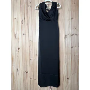 NWT Lulus Carmelo Black Satin Halter Neck Backless Maxi Dress Holiday Party Sz S thumbnail 2