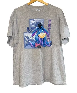 Vintage Y2K Winnie‎ The Pooh Eeyore Graphic T Shirt Women's XL Spell Out Gray thumbnail 1