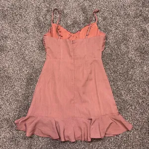 White Fox Boutique pink mini dress with ruffled hem and tie front detail, size S thumbnail 3