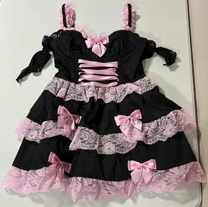 Dolls Kill x Widow Black Pink Bow Bows Lace Ruffle Mini Dress Size XS 🎀✨ thumbnail 2