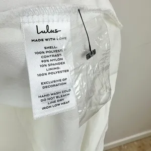 Lulus Prettiest Behavior White Satin Lace Long Sleeve Mini Dress Medium NWT thumbnail 10