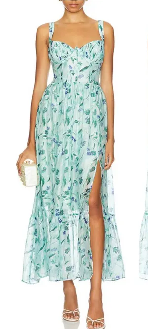 ASTR The Label Kelby Maxi Dress in Green Blue Floral - Small thumbnail 1