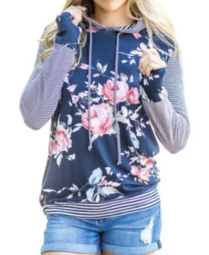 Blue Pinstripe & Floral Hoodie thumbnail 1
