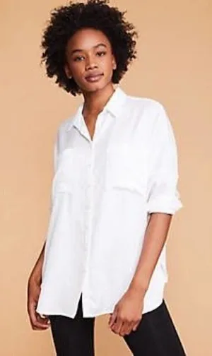 Lou & Grey White Lyocell Long Sleeve Button Down‎ XS thumbnail 1