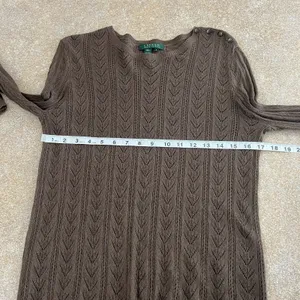 Ralph Lauren Silk Cashmere Sweater Womens‎ Large Green Brown Pointelle Open Knit thumbnail 3