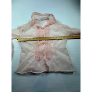 Vintage Phyllis de Mone Sheer Ruffle Blouse Peach Pink Victorian Style S/M thumbnail 3