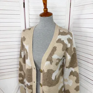 Lucky Brand Dessert Camo V Neck Long Cardigan Sweater Tan Cream‎ Small thumbnail 5