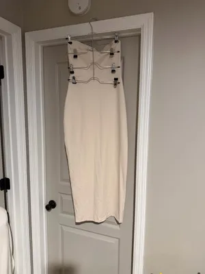Apricot strapless jersey knit dress thumbnail 3