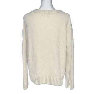 Altar'd State Cream‎ Chenille Knit Crew Neck Sweater Large Ivory Fuzzy Pullover thumbnail 3