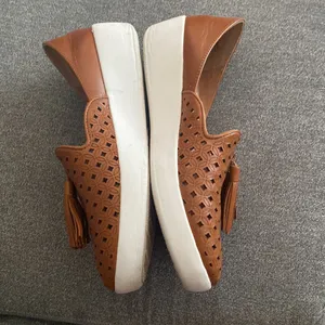 Caramel Brown Latticed Leather Tassel Loafers Flats US 5 thumbnail 3
