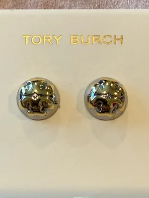 Tory Burch | Gold & Silver Plated Logo Dome Stud Earrings thumbnail 1