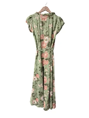Reformation Gwenyth Dress Athena Short Sleeve Wrap Midi Floral Green Small thumbnail 3