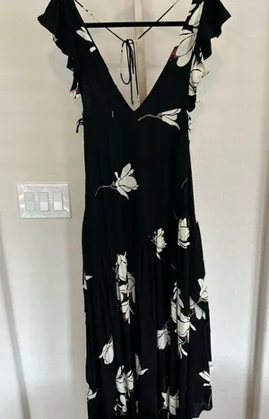 Free People She's A Waterfall Maxi Floral Dress Black Combo Size 4 thumbnail 5