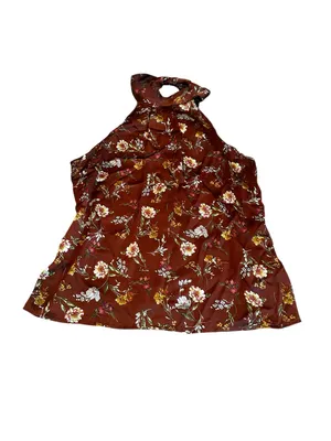 Vintage Brown Satin Floral Halter Neck Sleeveless Blouse Size Medium Coquette thumbnail 6