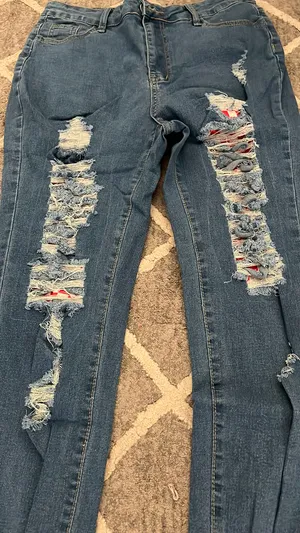 Ripped Jeans with Checkered pattern Blue Size L thumbnail 3