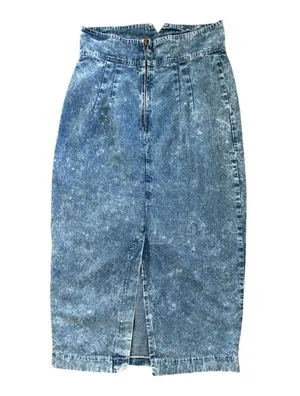 VTG 80’s Pam Sloane Acid Wash MIDI Pencil Skirt Sz 13/14 Back Split 100% Cotton thumbnail 2